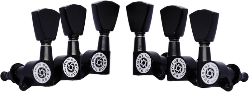 Eddaray Store Guitar Machine Heads (3R + 3L) - 1:15 Gear Ratio Sealed Tuning Key Pegs String Tuners Set with Tulip Shaped Knob Replacement (E-1004, Black) - Image 1